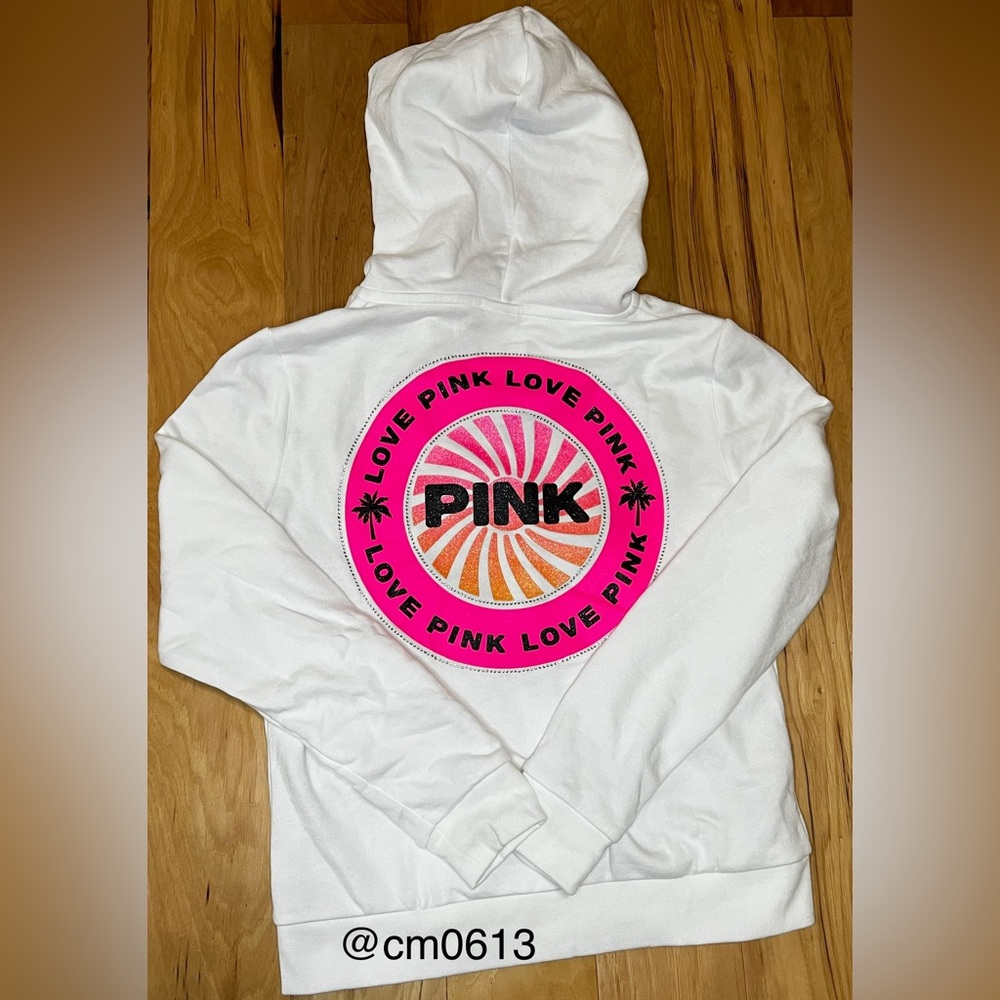 VS PINK TROPICAL BLING PALM TREE FULL ZIP SWEATSHIRT LIMITED EDITION